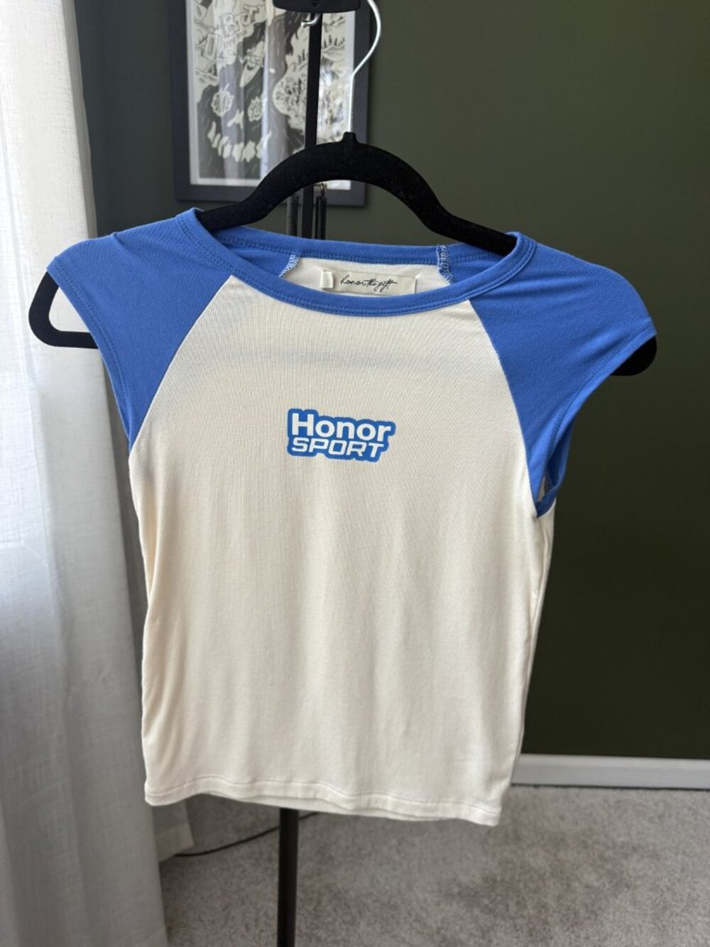 Honor Blue White Raglan Baseball Tee S